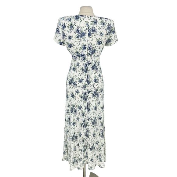 Vintage Benson Smith Midi Dress Sz 11/12 Floral Fitted Romantic Derby White Blue - Picture 2 of 16